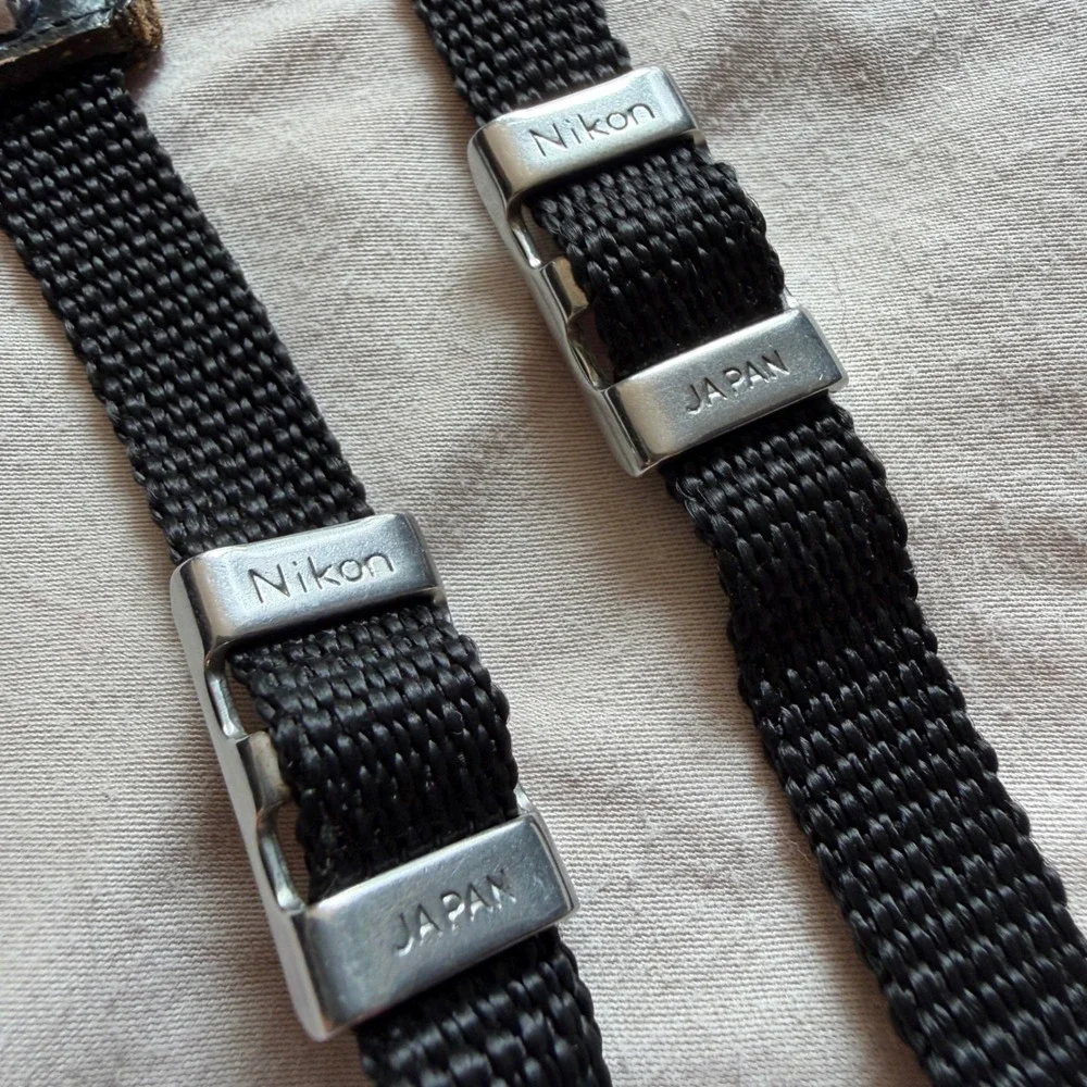 Vintage Nikon Camera Neck Strap Yellow Black Woven Logo Japan Metal Buckles